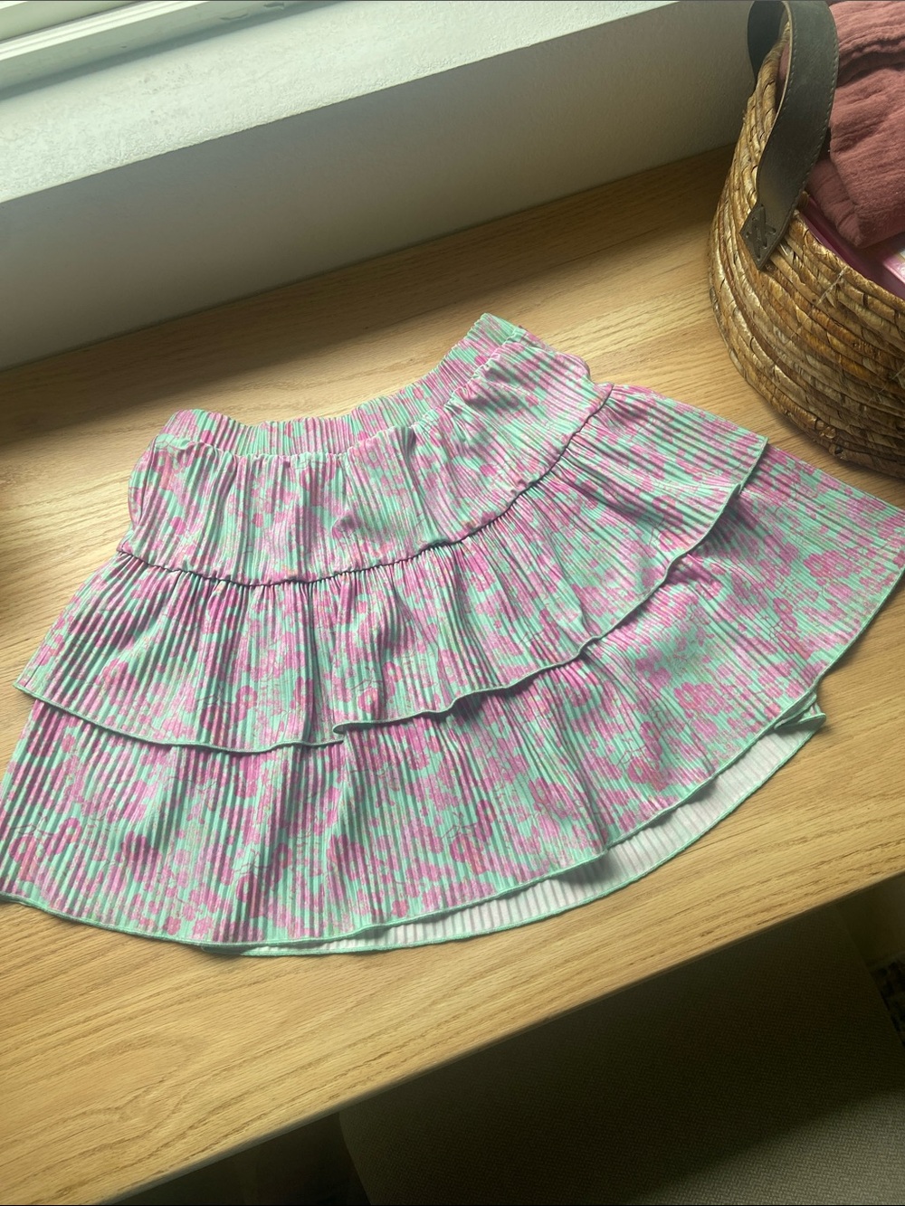 ASOS Pink and Mint Floral Tiered Skirt